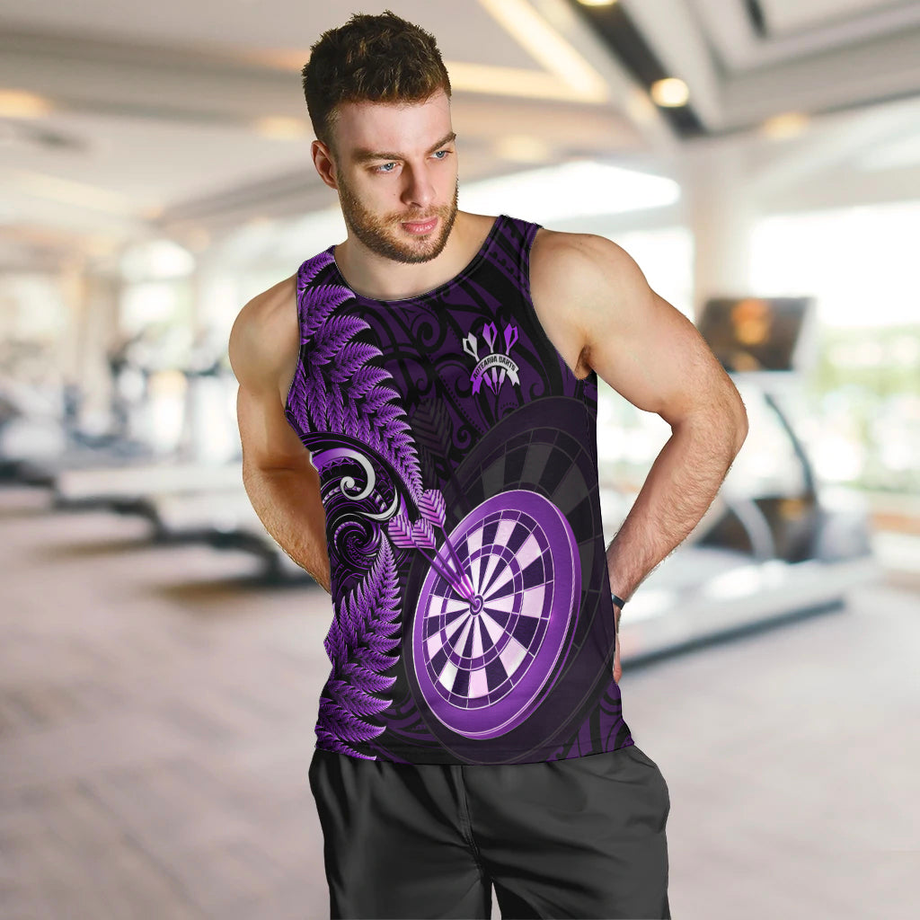 Personalised New Zealand Darts Men Tank Top Happiness Is A Tight Threesome Maori Purple LT14 - Polynesian Pride