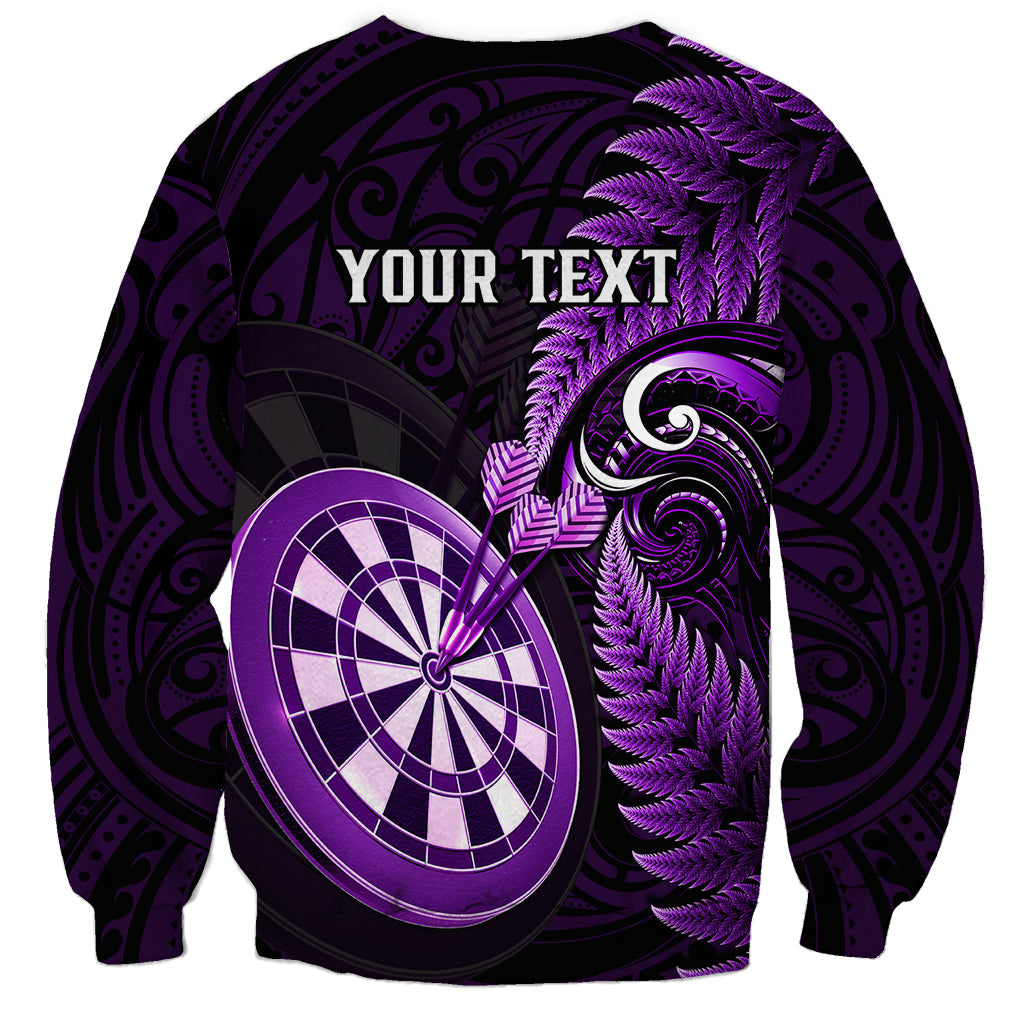 Personalised New Zealand Darts Sweatshirt Happiness Is A Tight Threesome Maori Purple LT14 - Polynesian Pride