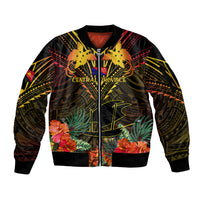 Papua New Guinea Central Province Sleeve Zip Bomber Jacket Papua Niugini Coat Of Arms With Flag Style LT14 Unisex Black - Polynesian Pride