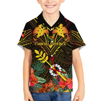 Papua New Guinea Chimbu Province Family Matching Puletasi Dress and Hawaiian Shirt Papua Niugini Coat Of Arms With Flag Style LT14 Son's Shirt Black - Polynesian Pride