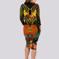 Papua New Guinea Chimbu Province Long Sleeve Bodycon Dress Papua Niugini Coat Of Arms With Flag Style LT14 - Polynesian Pride