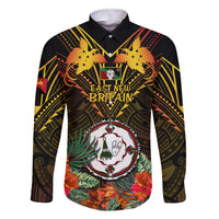 Papua New Guinea East New Britain Province Family Matching Off Shoulder Long Sleeve Dress and Hawaiian Shirt Papua Niugini Coat Of Arms With Flag Style LT14 Dad's Shirt - Long Sleeve Black - Polynesian Pride