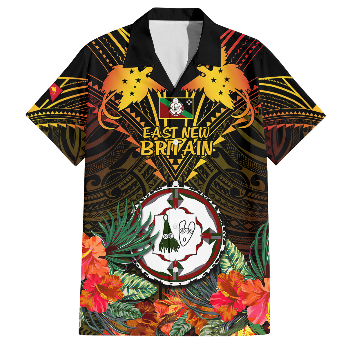 Papua New Guinea East New Britain Province Kid Hawaiian Shirt Papua Niugini Coat Of Arms With Flag Style LT14 Kid Black - Polynesian Pride