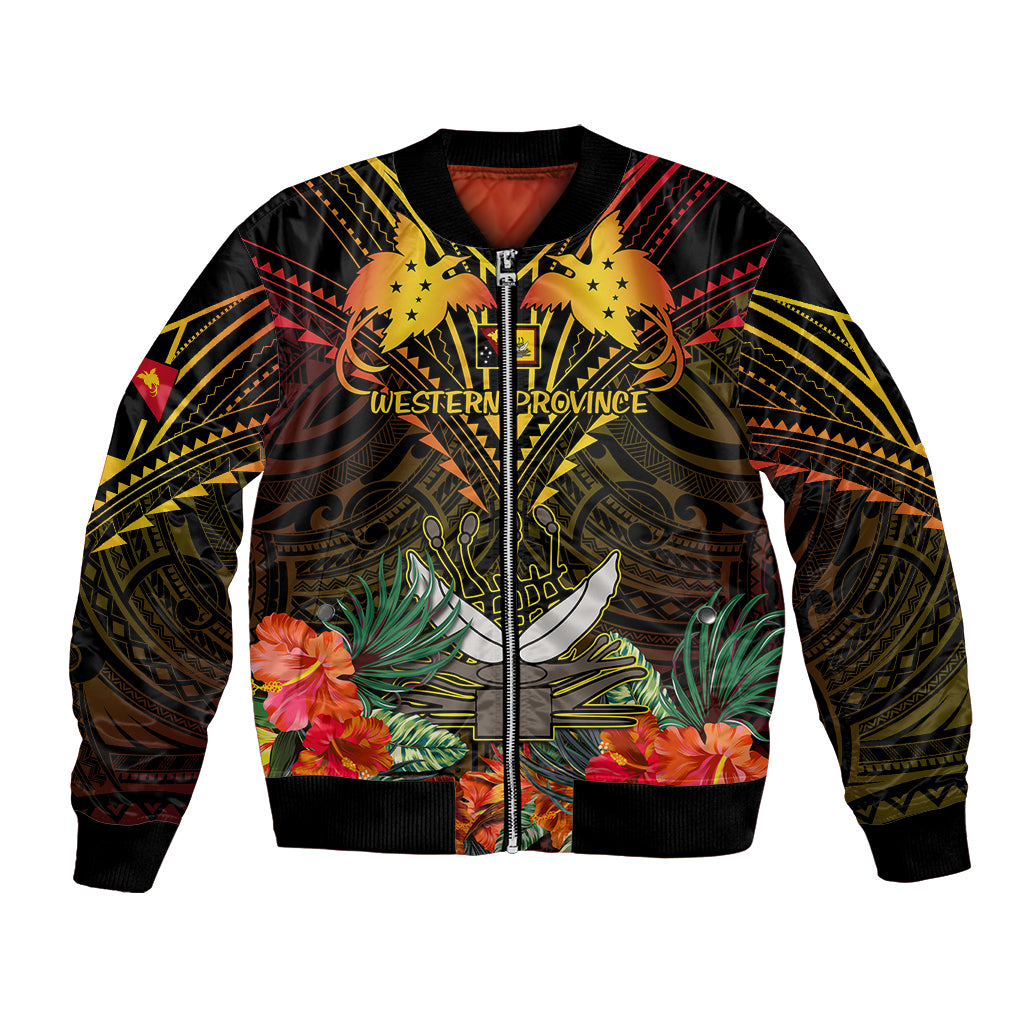 Papua New Guinea Western Province Bomber Jacket Papua Niugini Coat Of Arms With Flag Style LT14 Unisex Black - Polynesian Pride