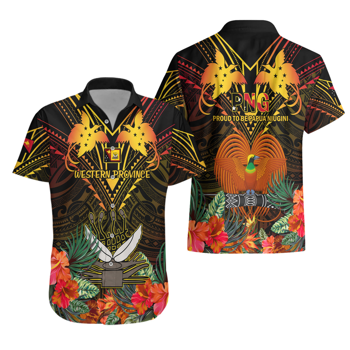 Papua New Guinea Western Province Hawaiian Shirt Papua Niugini Coat Of Arms With Flag Style LT14 - Polynesian Pride