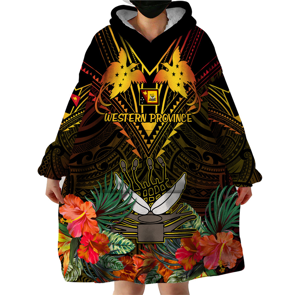 Papua New Guinea Western Province Wearable Blanket Hoodie Papua Niugini Coat Of Arms With Flag Style LT14 - Polynesian Pride
