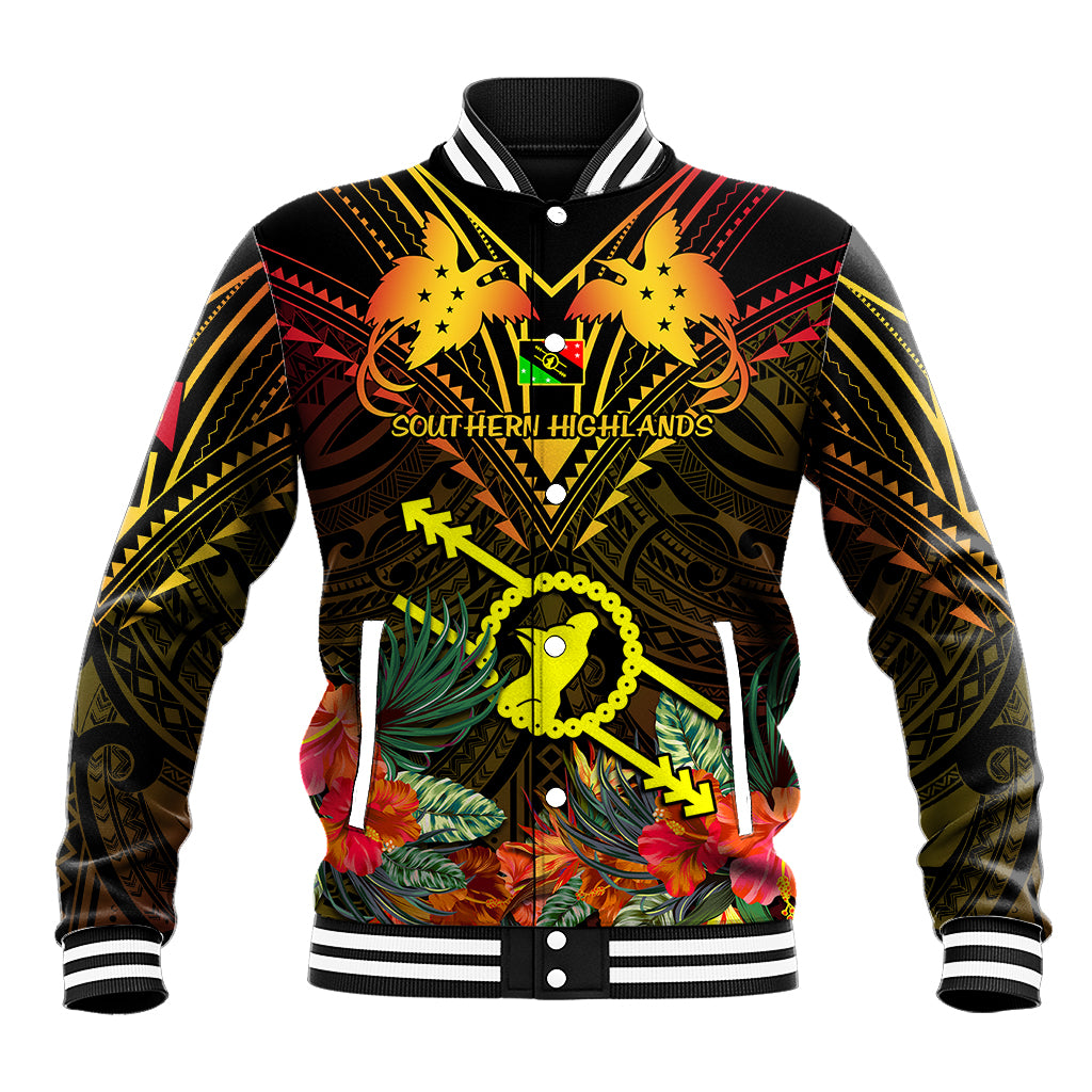 Papua New Guinea Southern Highlands Province Baseball Jacket Papua Niugini Coat Of Arms With Flag Style LT14 Unisex Black - Polynesian Pride
