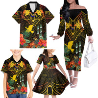 papua-new-guinea-manus-province-family-matching-off-shoulder-long-sleeve-dress-and-hawaiian-shirt-papua-niugini-coat-of-arms-with-flag-style