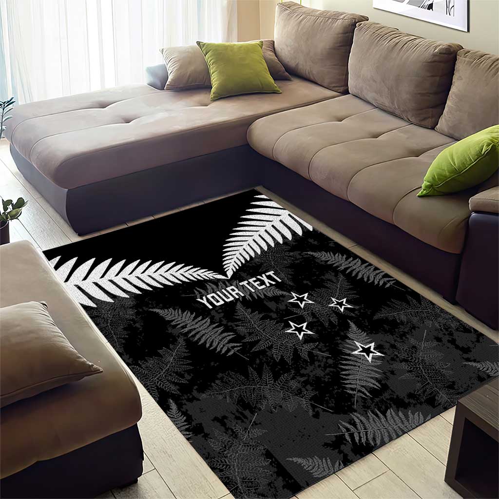Custom New Zealand Silver Fern Football Area Rug Go Aotearoa Grunge Black - Polynesian Pride