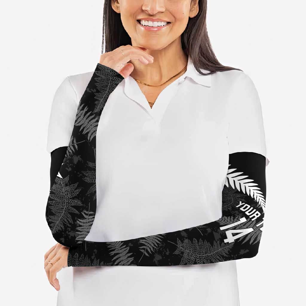Custom New Zealand Silver Fern Football Arm Sleeves Go Aotearoa Grunge Black - Polynesian Pride
