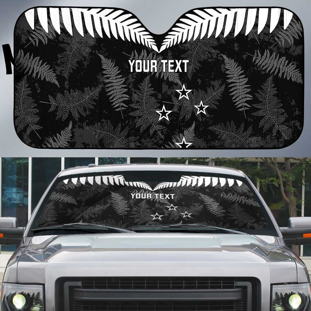 Custom New Zealand Silver Fern Football Auto Sun Shade Go Aotearoa Grunge Black - Polynesian Pride