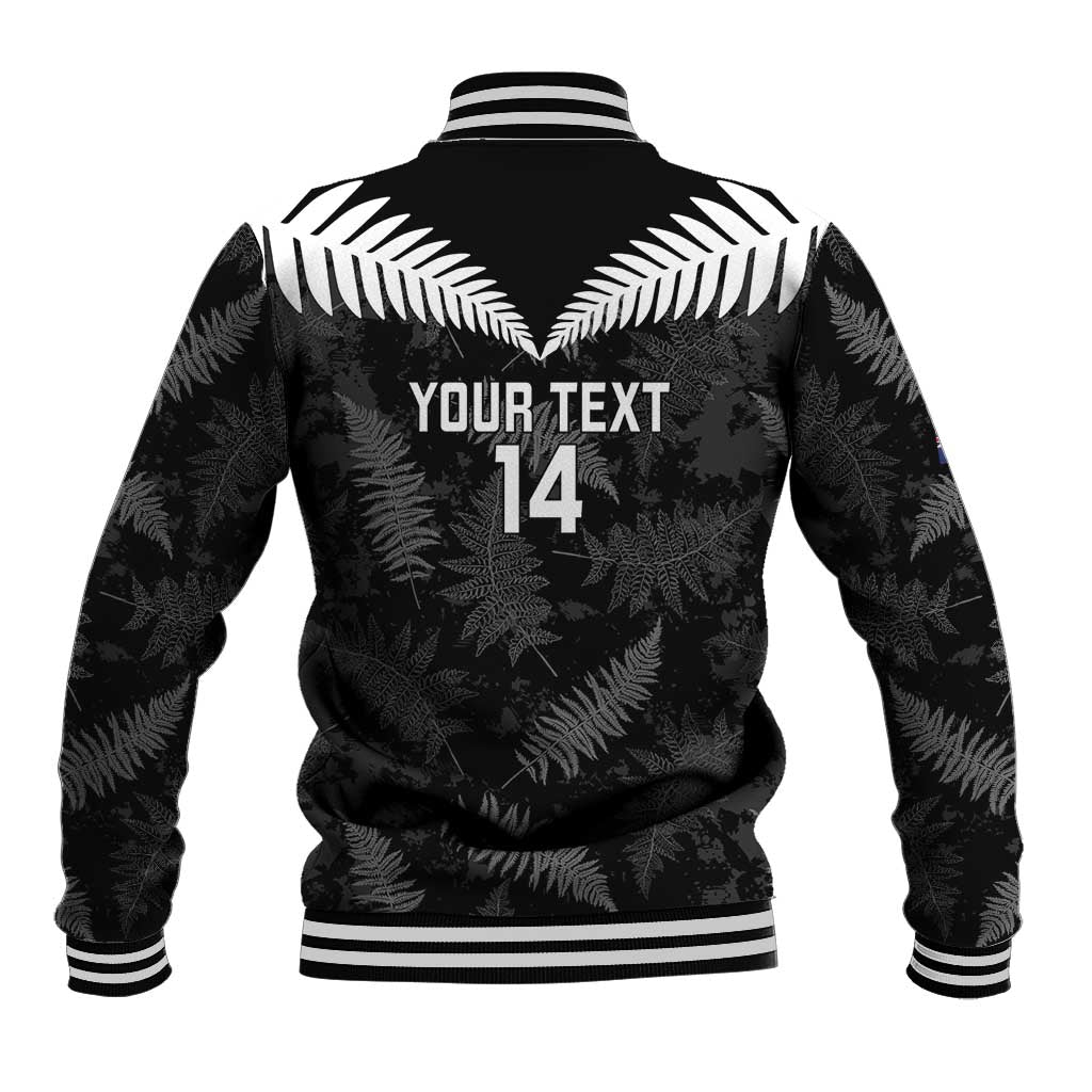 Custom New Zealand Silver Fern Football Baseball Jacket Go Aotearoa Grunge Black - Polynesian Pride