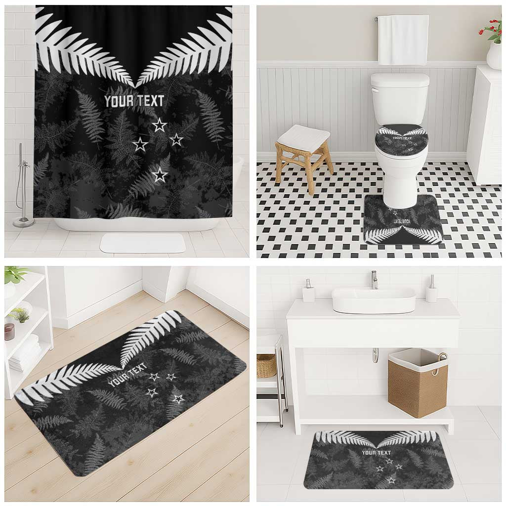 Custom New Zealand Silver Fern Football Bathroom Set Go Aotearoa Grunge Black - Polynesian Pride