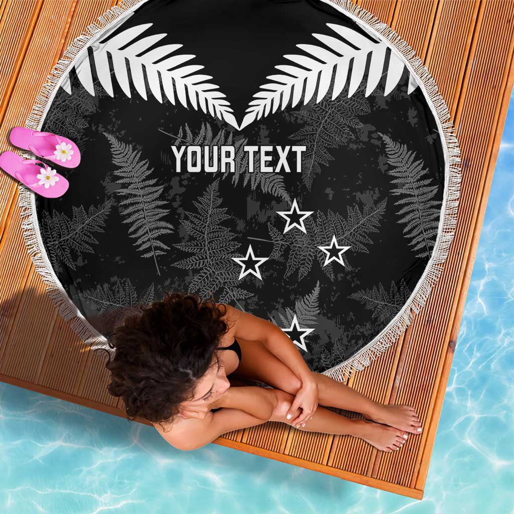 Custom New Zealand Silver Fern Football Beach Blanket Go Aotearoa Grunge Black - Polynesian Pride