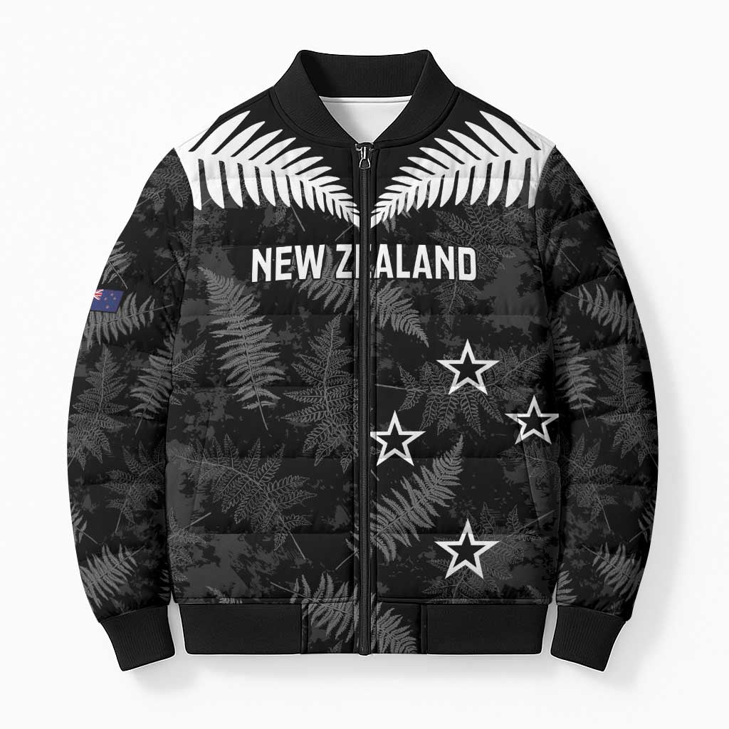 Custom New Zealand Silver Fern Football Bomber Puffer Jacket Go Aotearoa Grunge Black - Polynesian Pride