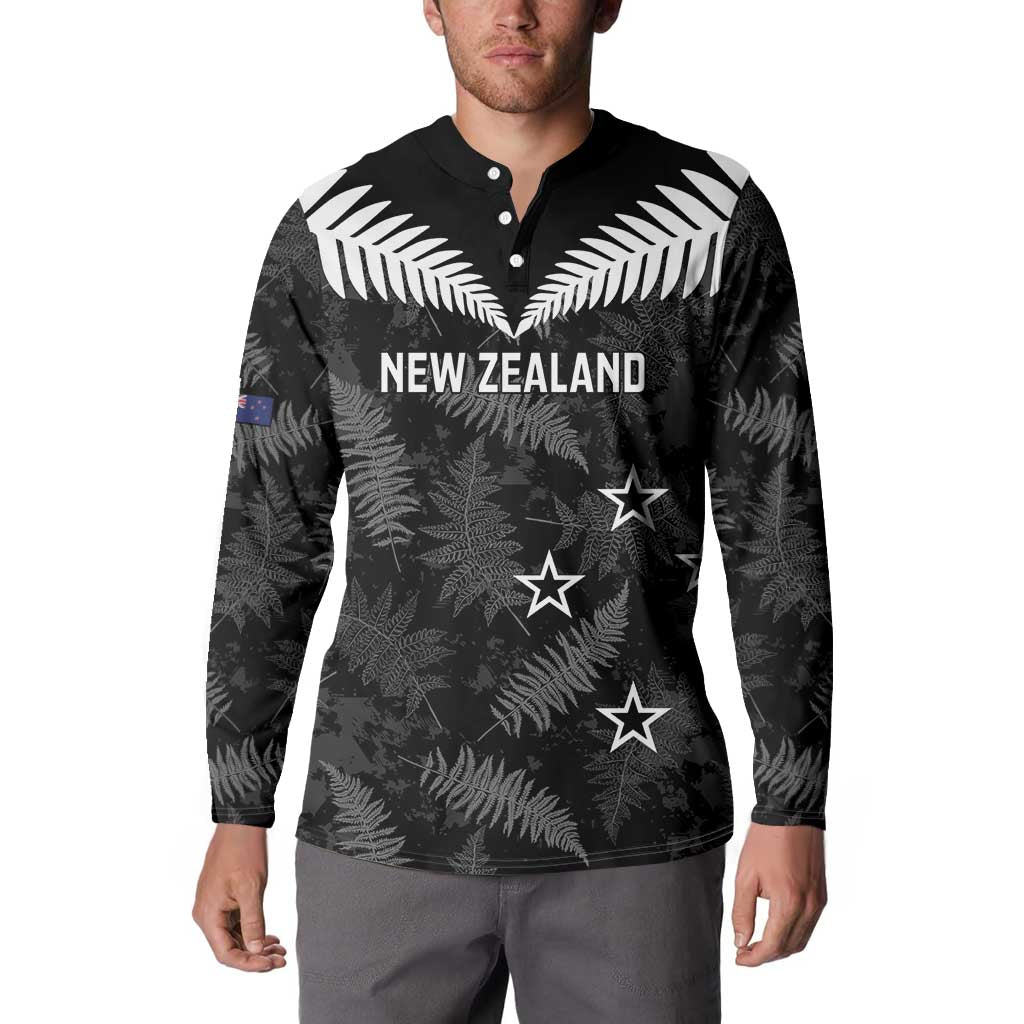 Custom New Zealand Silver Fern Football Button Sweatshirt Go Aotearoa Grunge Black - Polynesian Pride