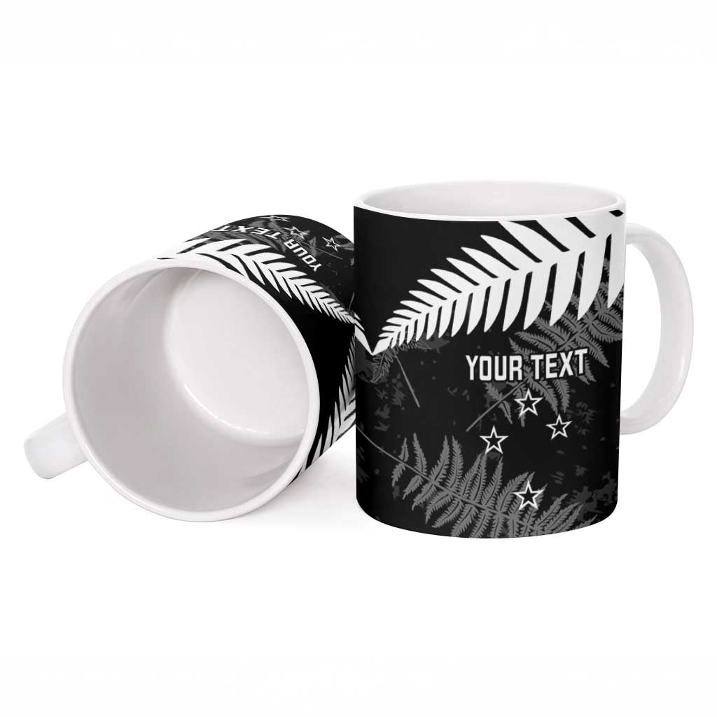 Custom New Zealand Silver Fern Football Ceramic Mug Go Aotearoa Grunge Black - Polynesian Pride