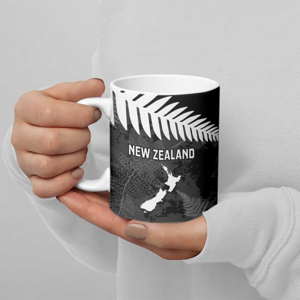 Custom New Zealand Silver Fern Football Ceramic Mug Go Aotearoa Grunge Black - Polynesian Pride