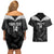 Custom New Zealand Silver Fern Football Couples Matching Off Shoulder Short Dress and Hawaiian Shirt Go Aotearoa Grunge Black - Polynesian Pride