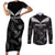 Custom New Zealand Silver Fern Football Couples Matching Short Sleeve Bodycon Dress and Long Sleeve Button Shirt Go Aotearoa Grunge Black - Polynesian Pride