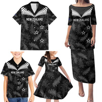 Custom New Zealand Silver Fern Football Family Matching Puletasi and Hawaiian Shirt Go Aotearoa Grunge Black - Polynesian Pride