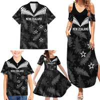Custom New Zealand Silver Fern Football Family Matching Summer Maxi Dress and Hawaiian Shirt Go Aotearoa Grunge Black - Polynesian Pride