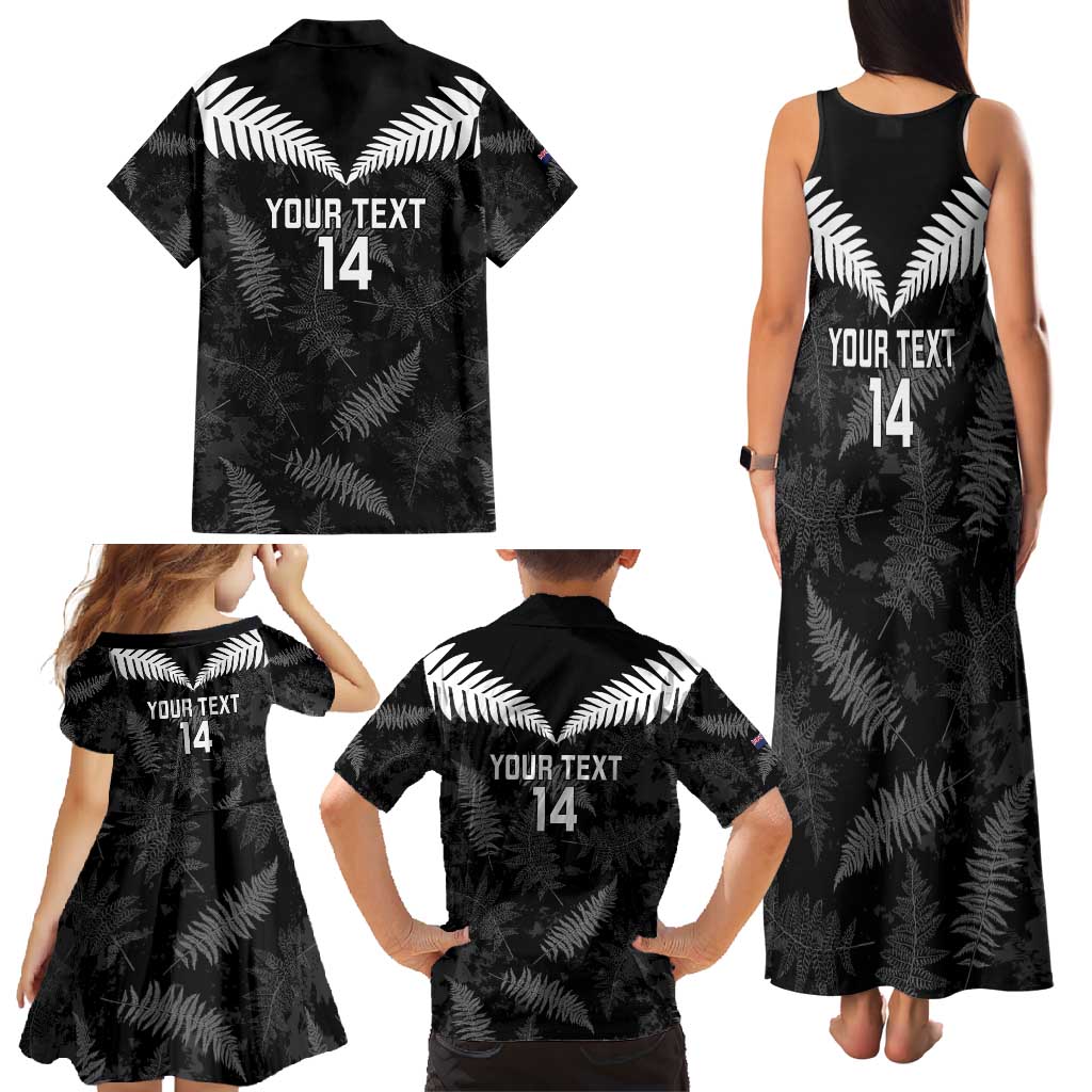Custom New Zealand Silver Fern Football Family Matching Tank Maxi Dress and Hawaiian Shirt Go Aotearoa Grunge Black - Polynesian Pride