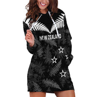 Custom New Zealand Silver Fern Football Hoodie Dress Go Aotearoa Grunge Black - Polynesian Pride