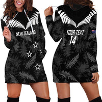 Custom New Zealand Silver Fern Football Hoodie Dress Go Aotearoa Grunge Black - Polynesian Pride