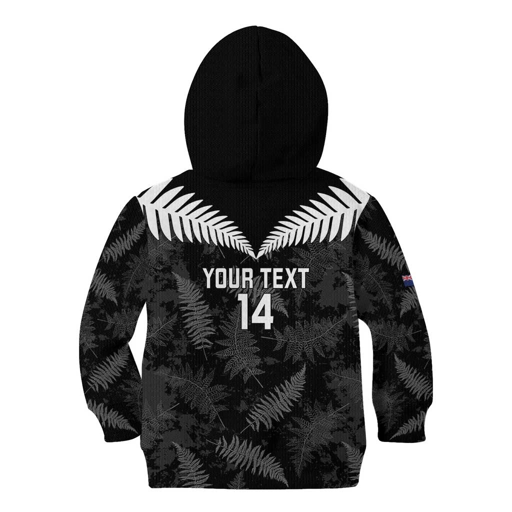 Custom New Zealand Silver Fern Football Kid Hoodie Go Aotearoa Grunge Black - Polynesian Pride