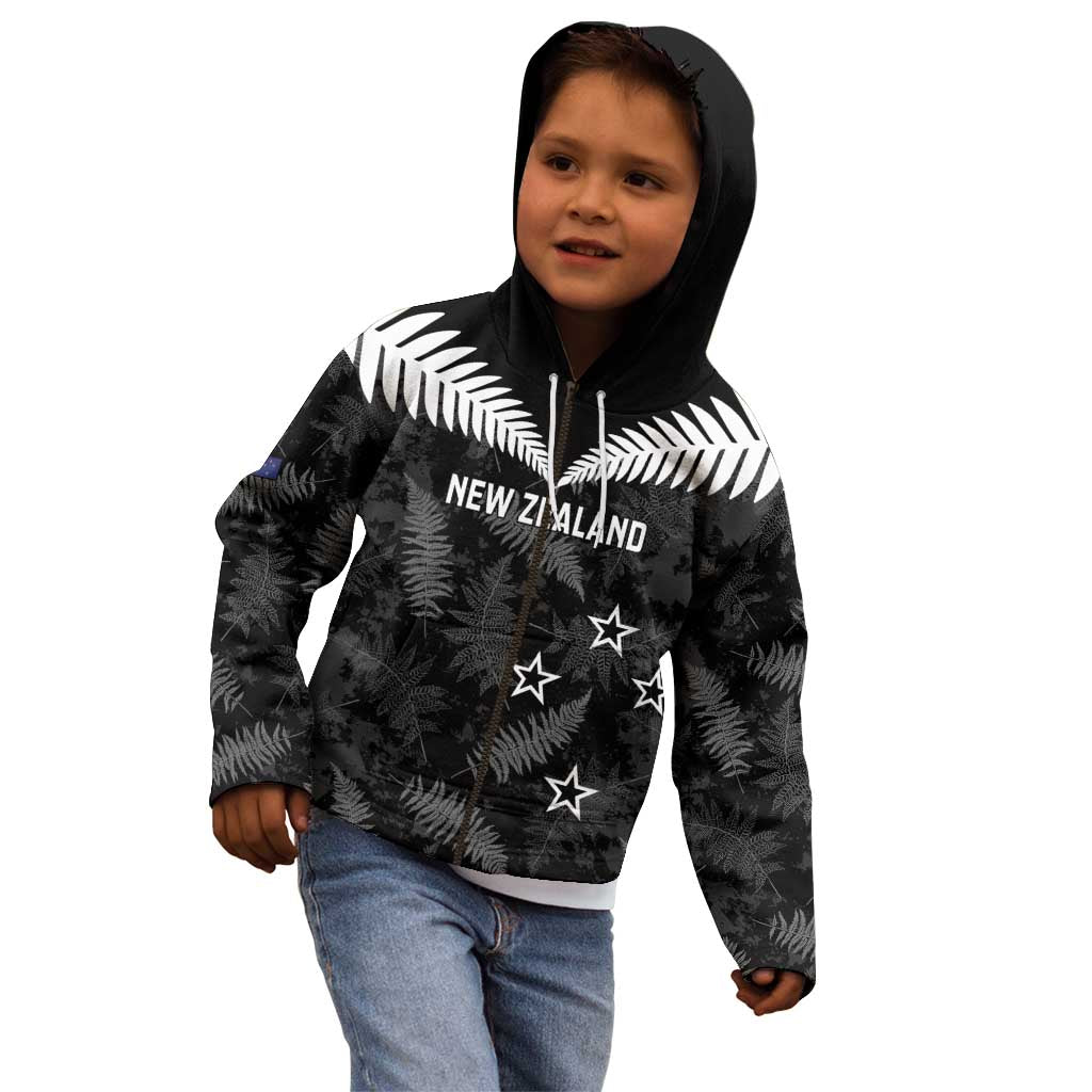 Custom New Zealand Silver Fern Football Kid Hoodie Go Aotearoa Grunge Black - Polynesian Pride