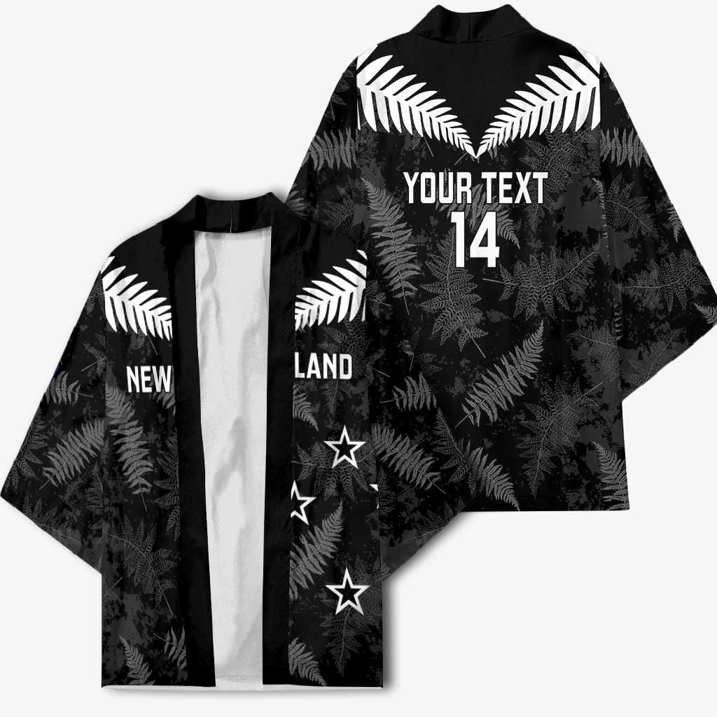 Custom New Zealand Silver Fern Football Kimono Go Aotearoa Grunge Black - Polynesian Pride