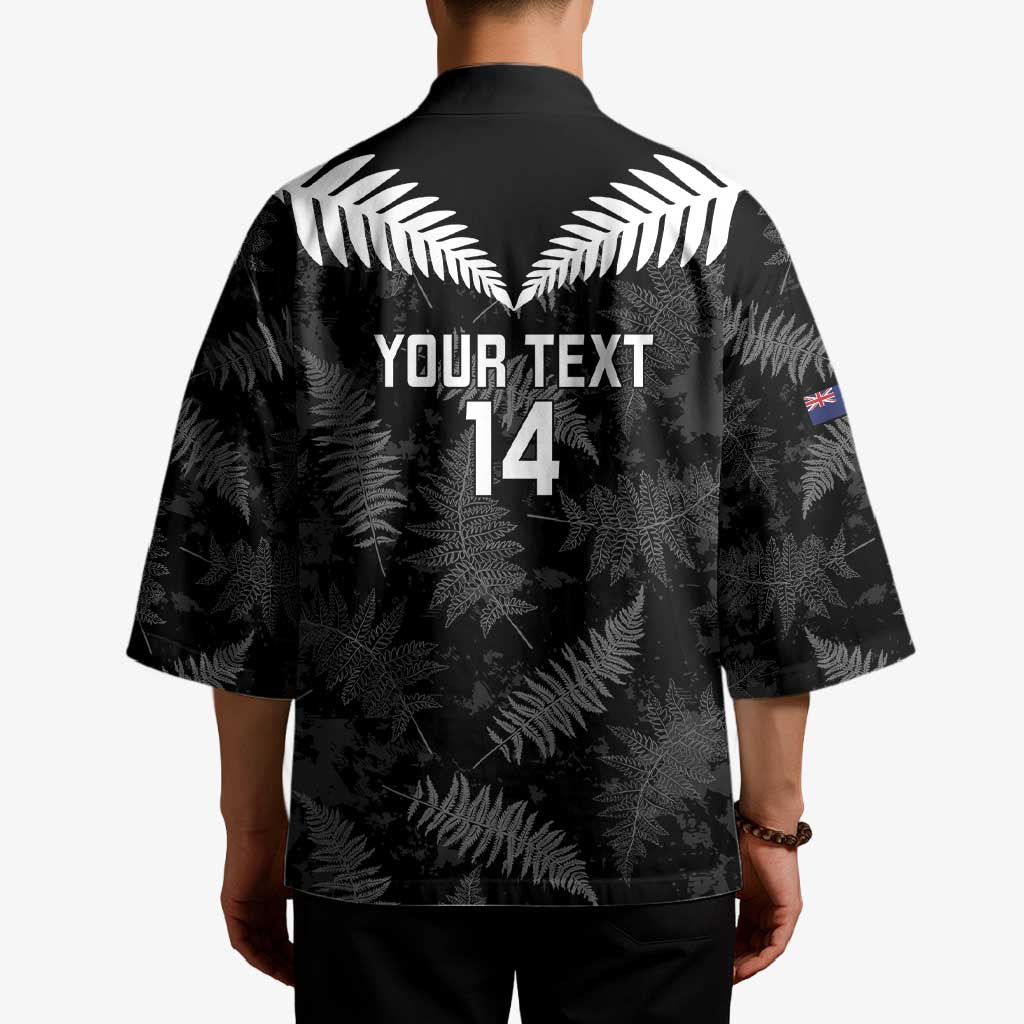 Custom New Zealand Silver Fern Football Kimono Go Aotearoa Grunge Black - Polynesian Pride