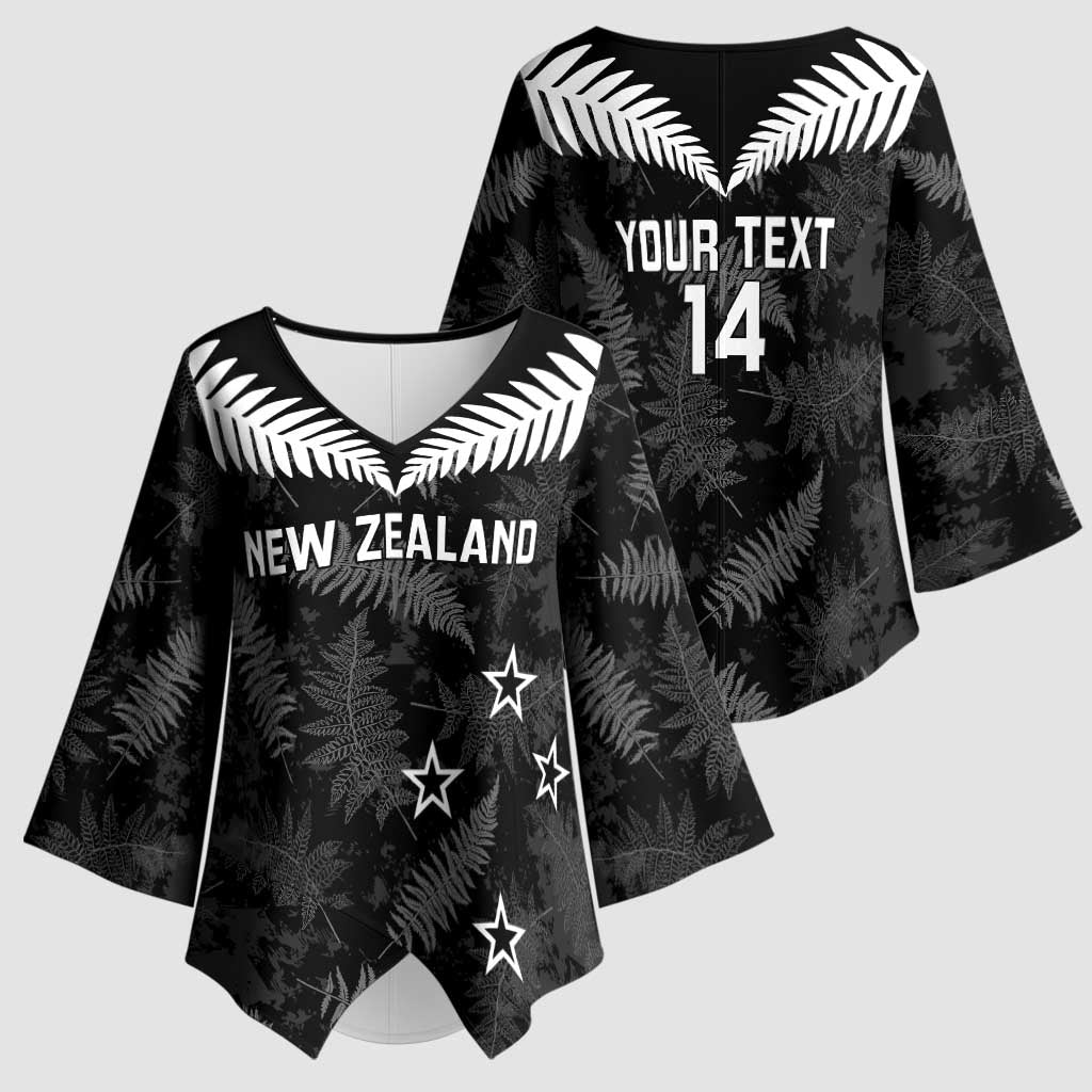 Custom New Zealand Silver Fern Football Kimono Sleeve Blouse Go Aotearoa Grunge Black - Polynesian Pride