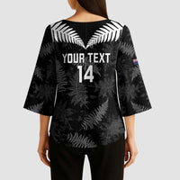 Custom New Zealand Silver Fern Football Kimono Sleeve Blouse Go Aotearoa Grunge Black - Polynesian Pride
