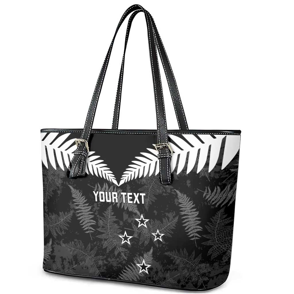 Custom New Zealand Silver Fern Football Leather Tote Bag Go Aotearoa Grunge Black - Polynesian Pride