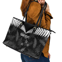 Custom New Zealand Silver Fern Football Leather Tote Bag Go Aotearoa Grunge Black - Polynesian Pride