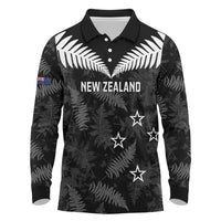Custom New Zealand Silver Fern Football Long Sleeve Polo Shirt Go Aotearoa Grunge Black - Polynesian Pride