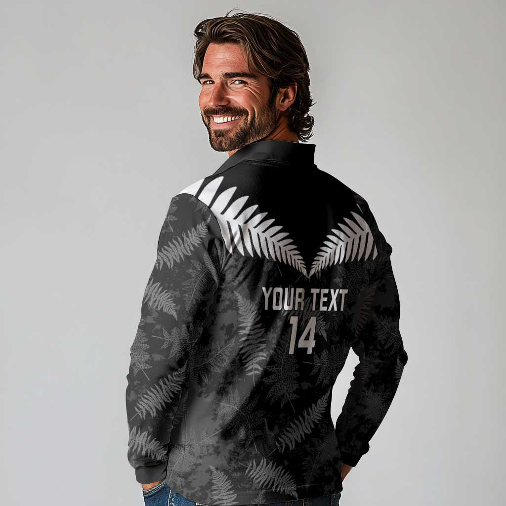 Custom New Zealand Silver Fern Football Long Sleeve Polo Shirt Go Aotearoa Grunge Black - Polynesian Pride