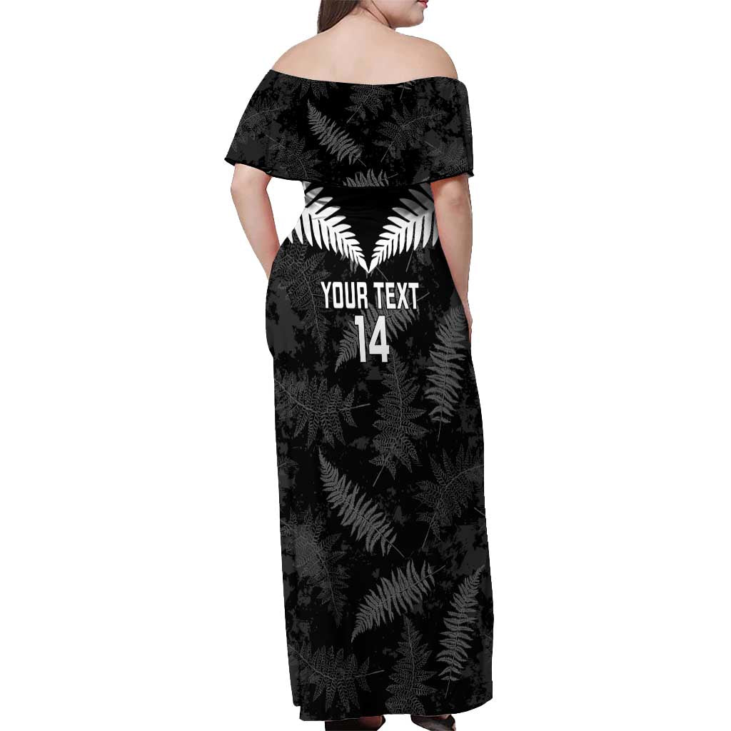 Custom New Zealand Silver Fern Football Off Shoulder Maxi Dress Go Aotearoa Grunge Black - Polynesian Pride