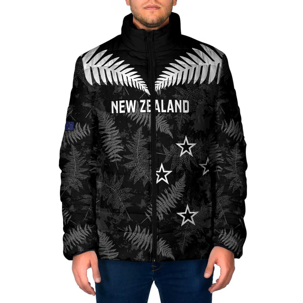 Custom New Zealand Silver Fern Football Padded Jacket Go Aotearoa Grunge Black - Polynesian Pride
