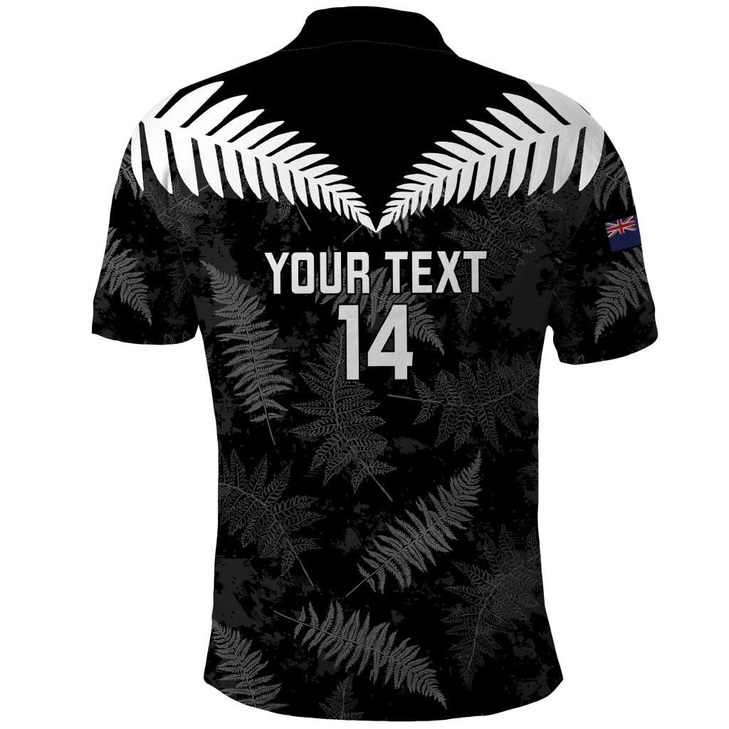 Custom New Zealand Silver Fern Football Polo Shirt Go Aotearoa Grunge Black - Polynesian Pride