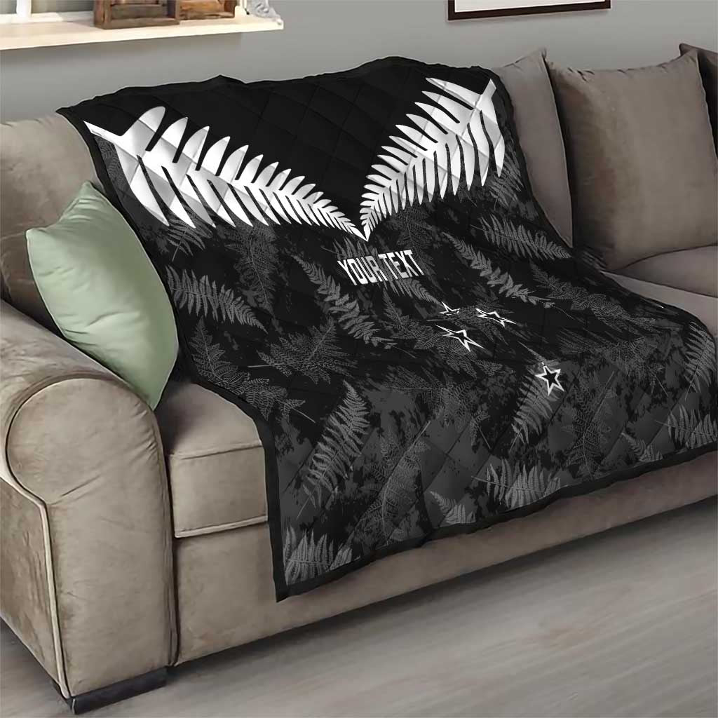 Custom New Zealand Silver Fern Football Quilt Go Aotearoa Grunge Black - Polynesian Pride