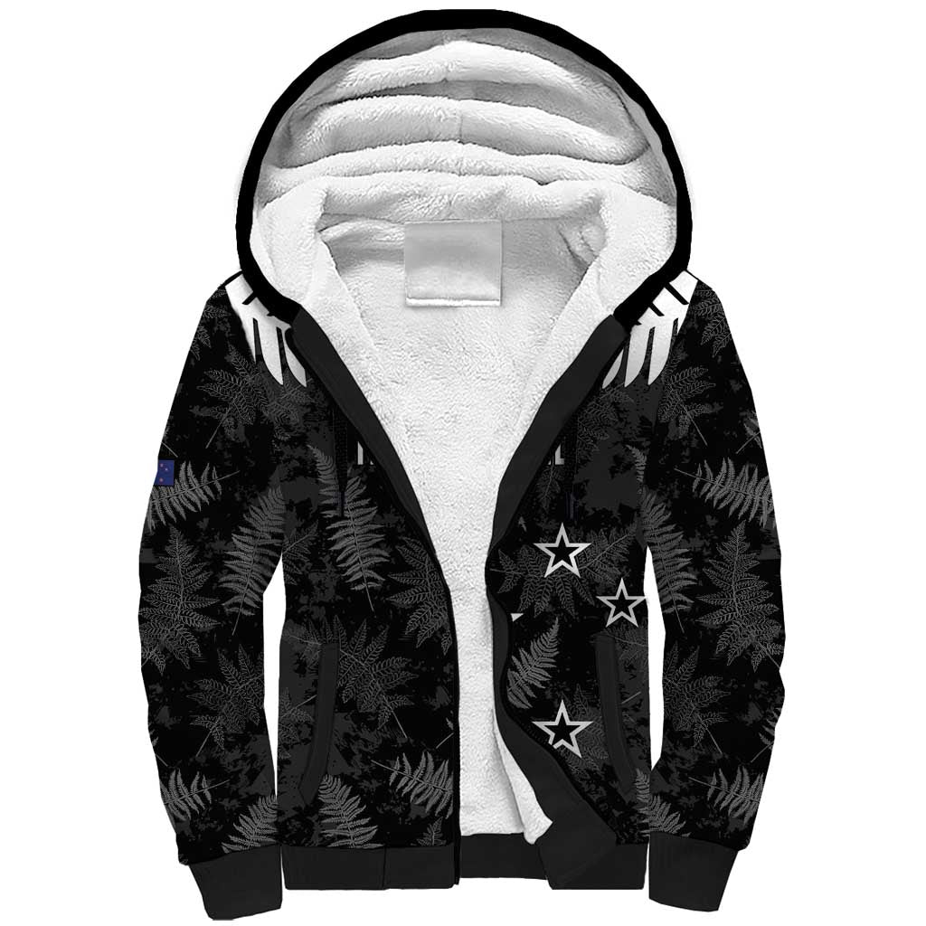 Custom New Zealand Silver Fern Football Sherpa Hoodie Go Aotearoa Grunge Black - Polynesian Pride