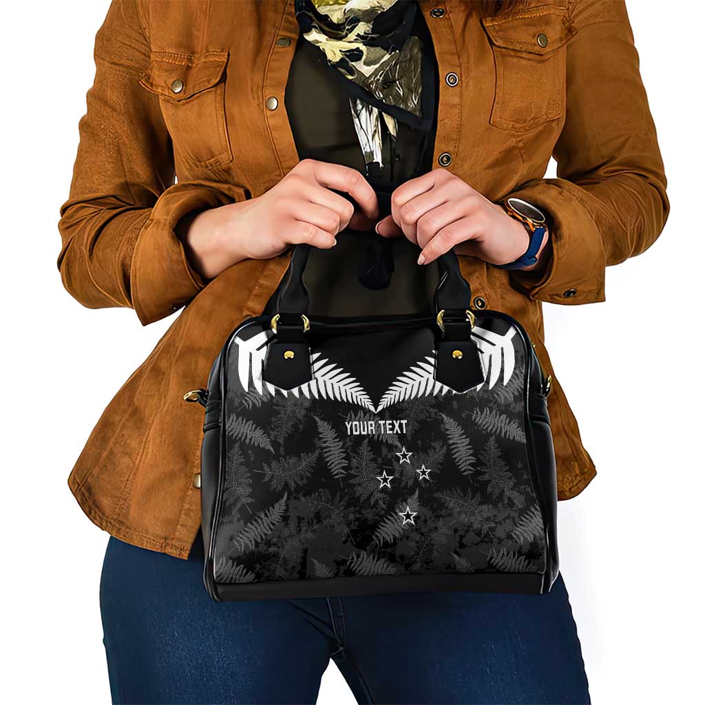 Custom New Zealand Silver Fern Football Shoulder Handbag Go Aotearoa Grunge Black - Polynesian Pride