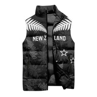 Custom New Zealand Silver Fern Football Sleeveless Puffer Jacket Go Aotearoa Grunge Black - Polynesian Pride