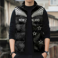 Custom New Zealand Silver Fern Football Sleeveless Puffer Jacket Go Aotearoa Grunge Black - Polynesian Pride
