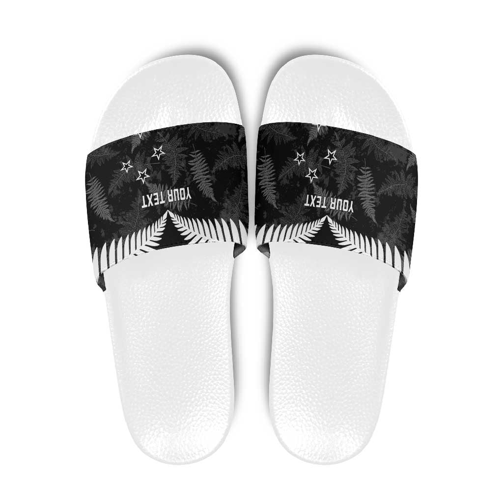 Custom New Zealand Silver Fern Football Slide Sandals Go Aotearoa Grunge Black - Polynesian Pride