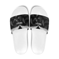 Custom New Zealand Silver Fern Football Slide Sandals Go Aotearoa Grunge Black - Polynesian Pride