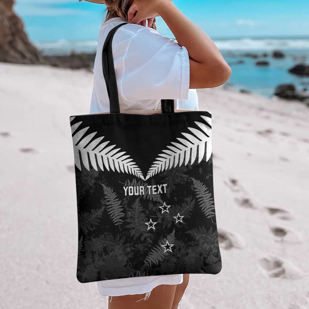 Custom New Zealand Silver Fern Football Tote Bag Go Aotearoa Grunge Black - Polynesian Pride